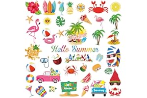 TELLINGYOU 42 Pcs Summer Thick Gel Clings Hawaiian Tropic Window Gel Clings Decals Stickers for Kids Beach Gnome Window Clings for Pool Party Supplies Decor Home Classroom Nursery Classroom Removable Reusable