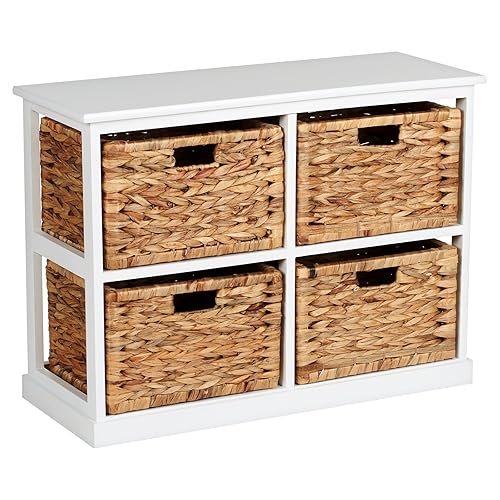 Loxley White Wooden Storage Unit with 4 Rattan Basket Drawers Amazon