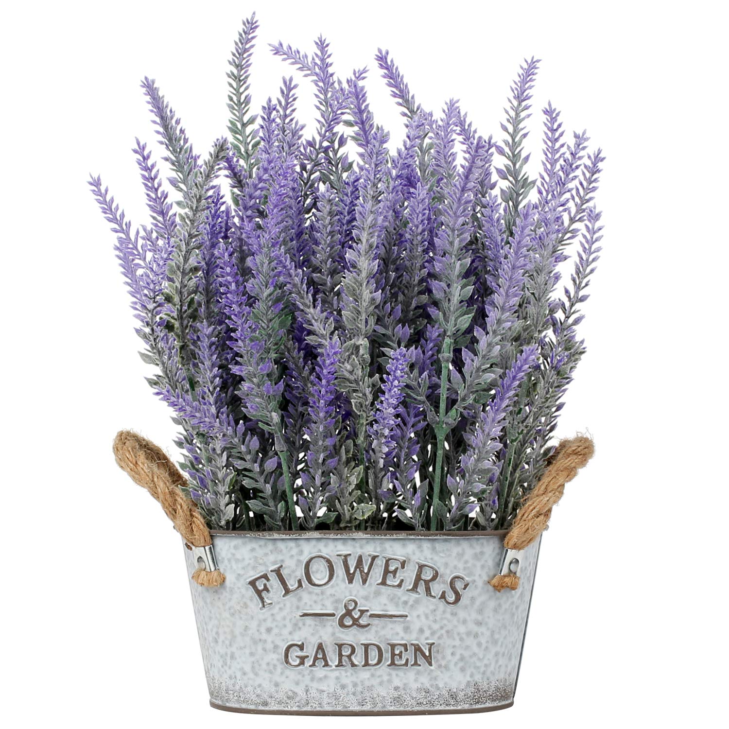 Artificial Lavender Flowers Artificial Plants Artificial Flowers Flocked Plastic Lavender in Galvanised Metal Pot Indoor Outdoor Home Kitchen Office Table Decoration Decor Galvanised Oval