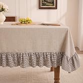 Mixweer Retro Ruffle Tablecloth 60 x 102" Farmhouse Beige Linen Tablecloth | Tablecloths for Rectangle Table, Kitchen Party Wedding Decor, Natural Dining Tablecloth, Washable Table Cover for Home