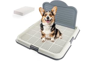 PAWISE Dog Pee Pad Holder with High Wall, Large Puppy Potty Training Tray with Mesh Grid & Splash Guard, 23.6” x 23.6” Indoor Dog Litter Box, Includes 4 Disposable Pee Pads