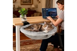 L&W BROS.Cat Desk Bed – Supports Up to 50 lbs, Removable Machine-Washable Plush Cover, Comfortable Cat Perch for Indoor, Spac