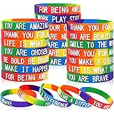 JUNEBRUSHS 42pcs Motivational Silicone Bracelets Rainbow Colors Inspirational Accessories Wristbands for Kids Teens Teacher Classroom Home Office Party Favor Gifts Supplies (14 Designs)