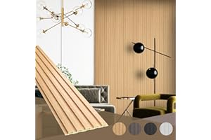 OUZUGIE WPC Acoustic Slat Wall Paneling, 8-Pack 114 x 6 Inches 3D Wall Panels for Interior Wall Decor,Living Room,TV Background,Study Room,Office Spaces,Bedroom,Low Grille (Oak)