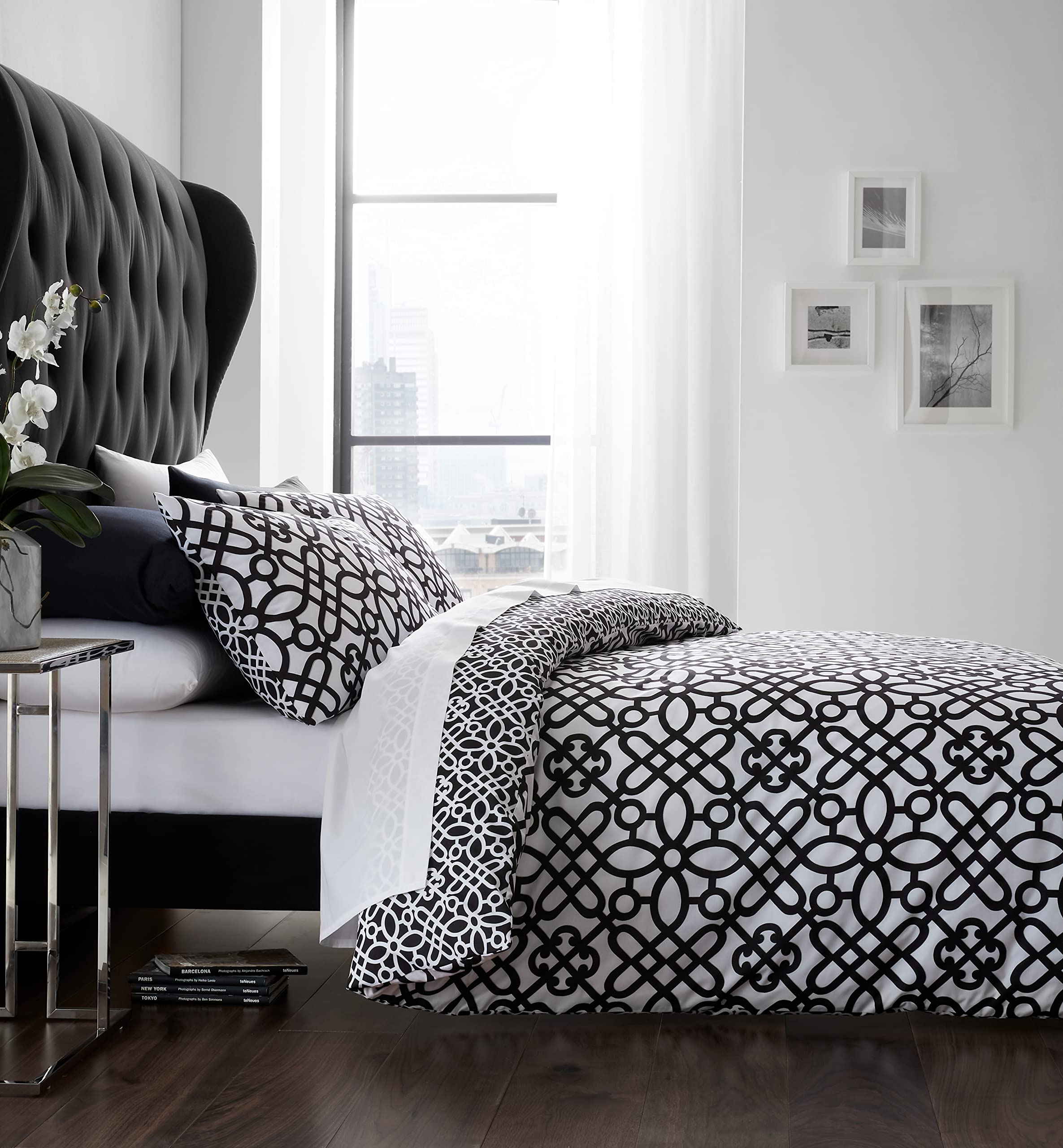 Catherine Lansfield Medina Trellis Easy Care King Duvet Set Black/White