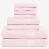 BOUTIQUO 8 Piece Towel Set 100% Ring Spun Cotton, 2 Bath Towels 27X54, 2 Hand Towels 16X28 and 4 Washcloths 13X13 - Ultra Soft Highly Absorbent Machine Washable Hotel Spa Quality - Pink