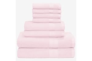 BOUTIQUO 8 Piece Towel Set 100% Ring Spun Cotton, 2 Bath Towels 27X54, 2 Hand Towels 16X28 and 4 Washcloths 13X13 - Ultra Soft Highly Absorbent Machine Washable Hotel Spa Quality - Pink