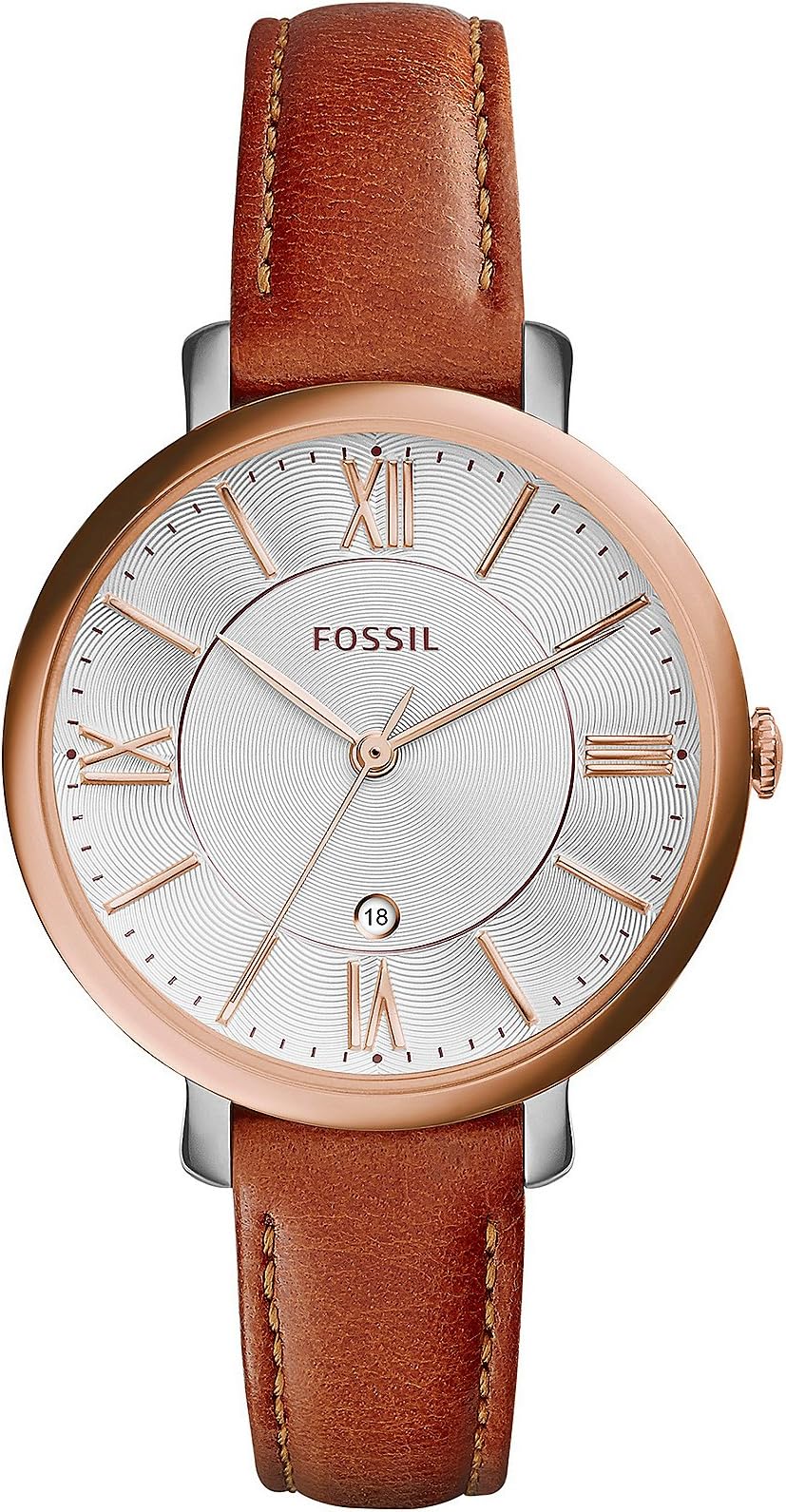 Fossil Women's Jacqueline Watch in Rose Goldtone with Light Brown Leather Strap