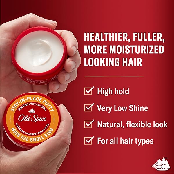 OLD SPICE STAY-IN-PLACE HAIR STYLING PUTTY FOR MEN, HIGH HOLD, VERY LOW SHINE, 2.22 OZ
