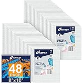 Artkey Canvases for Painting 8x10 Inch 48-Pack, 10 oz Primed 100% Cotton White Blank Flat Canvas Boards, Art Paint Canvas Panels for Acrylic Oil Watercolor Tempera Paints