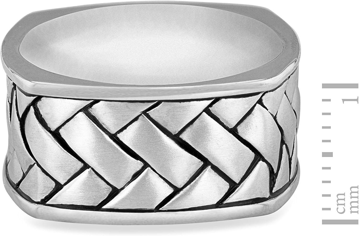 HOXTON LONDON Men's Sterling Silver Rhodium Plated Herringbone Square Ring - Size V - Image 5