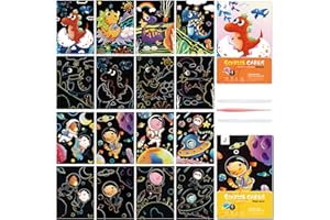 NAIHEY Scratch Art Rainbow Painting Scratch Off Doodle Paper,Womens Hobbies Engraving Art Craft Set, Creative Gifts for Girls Boys Students Older Kids Drawing Pads 8 Sheets (Dinosaur & Space)