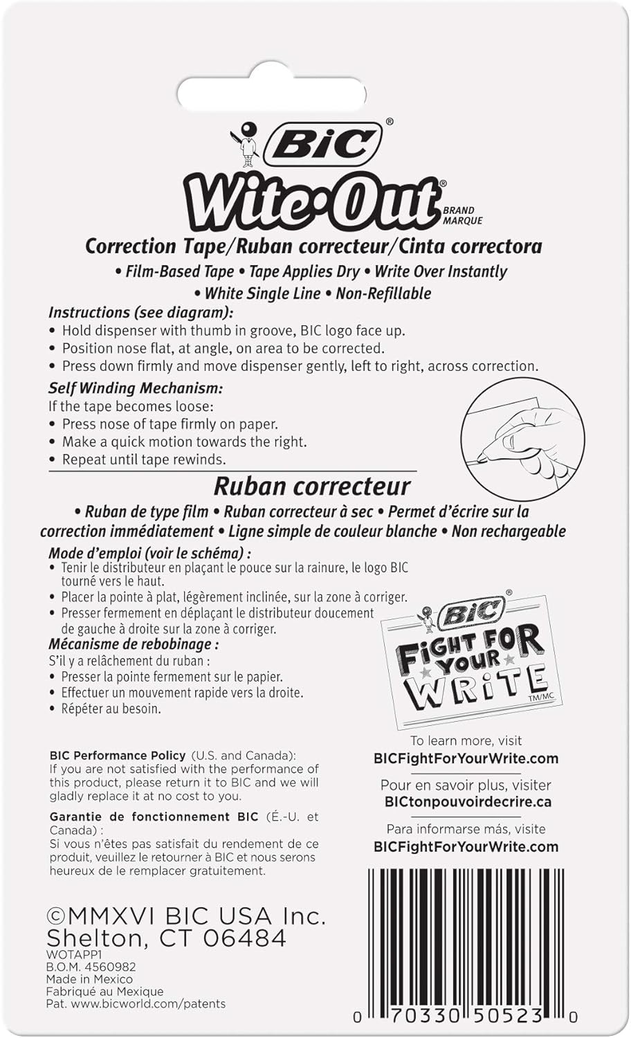 Bic Wite Out Correction Tape, 1 Tape : White Out Tape : Office Products