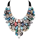 Flyonce Costume Statement Chunky Collar Necklace, Multicolor Rhinestone Crystal Vintage Necklace for Women