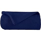 BOUTIQUO 100% Cotton Bed Blanket, Breathable Thermal Blanket Full -Queen Size,Soft Honeycomb Waffle Blanket 90*90inch,Cotton Bed Blanket,Perfect for Layering Any Bed for All Season,Navy Blue 70475
