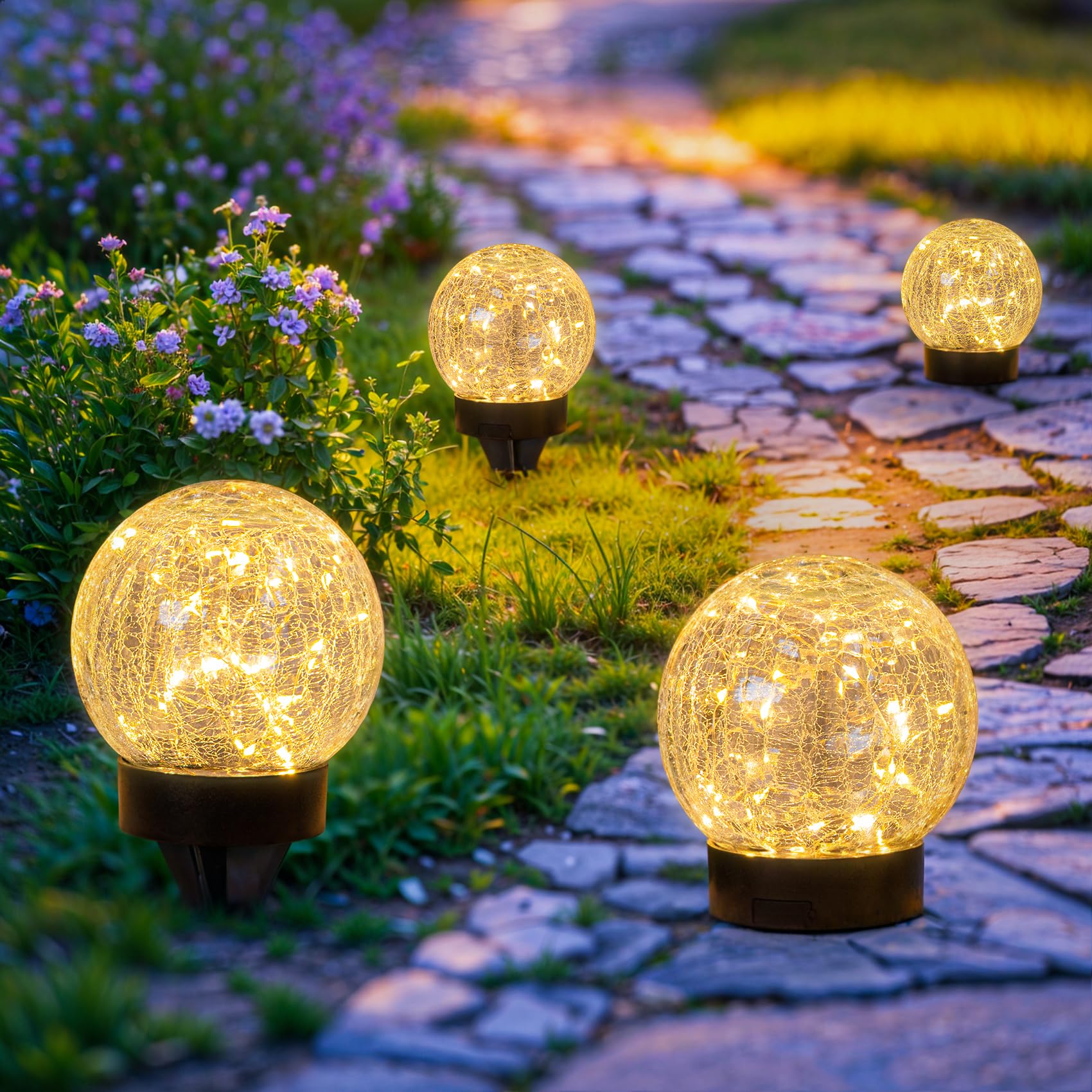 Photo 1 of Solar Globe Lights Outdoor USB Charged Garden Decor 3.94" Diameter 30LED 1000mAh Solar Lights Globe Lights for Outdoor Indoor Decor Christmas Decor Holiday Decor(3.94'' Medium 4 Pack Warm White)