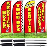 Buryeah 4 Pack Auto Repair Shop Feather Flag Kit with Flagpole Ground Stake Portable Bag for Business Advertisement, Flag Pole Set Includes Feather Flags, Pole and Ground Spikes(Red)