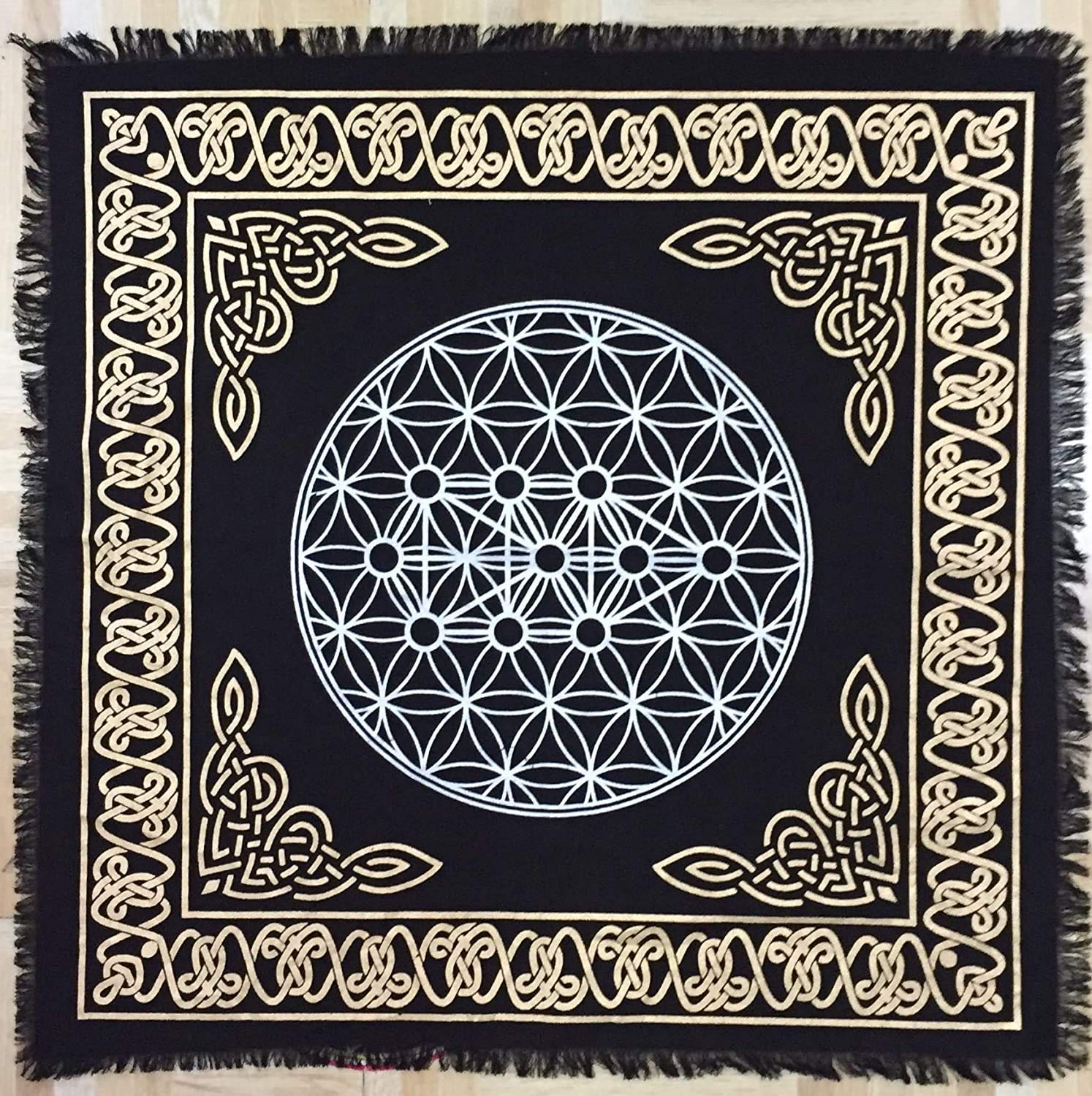 AVA Collections Altar cloth 24 x 24 inches Gold Silver Tarot Table Cloth Spiritual Healing Tarot Table Mat Prints Board Game Table Cover (Geometric)