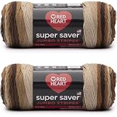Red Heart Super Saver Jumbo Yarn for Crocheting, Latte Stripe, 2-Pack | #4 Medium Worsted Weight 100% Acrylic Yarn for Blankets, Sweaters, Amigurumi, and Large Projects, 482 yards, 283g/10oz