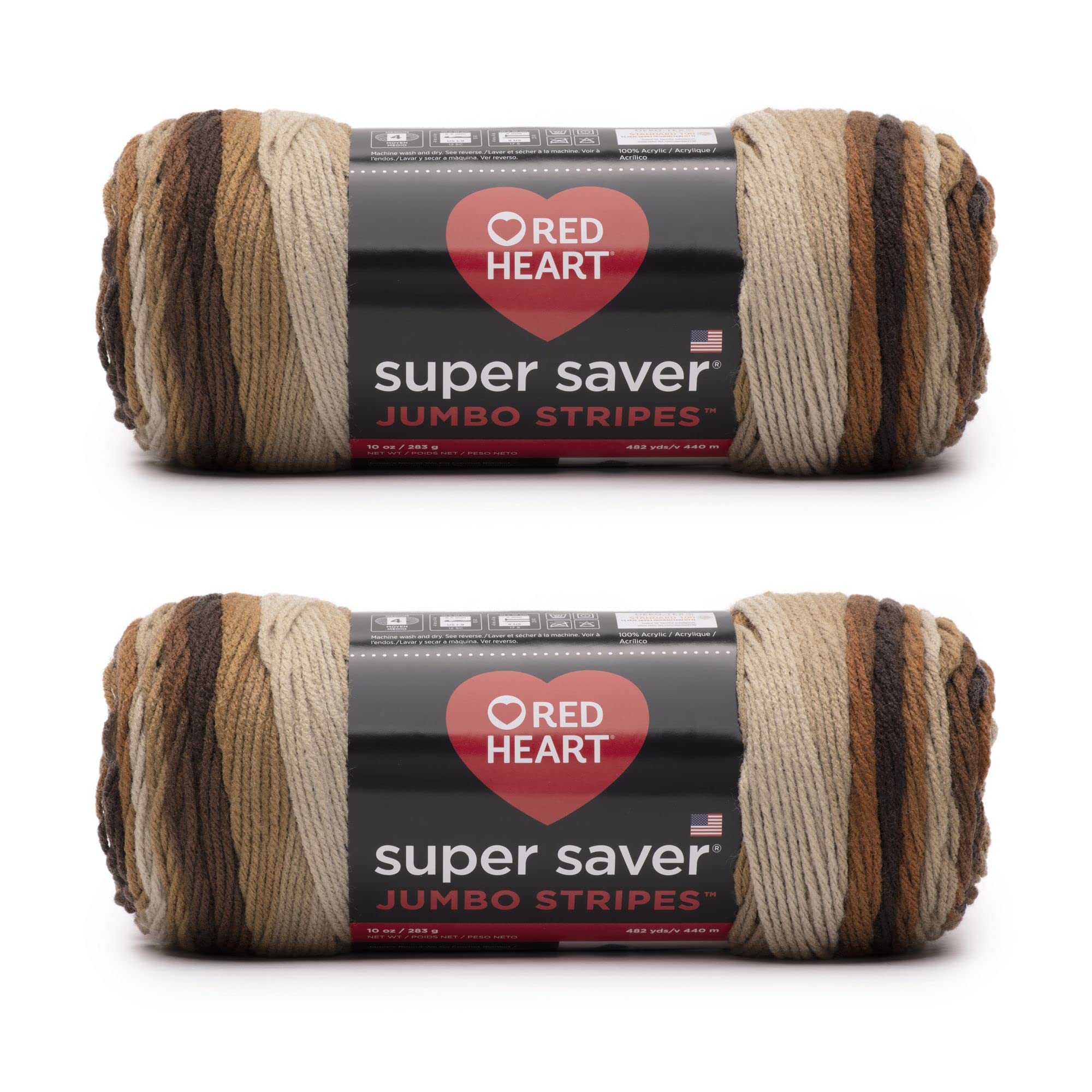 Red Heart Super Saver Jumbo Latte Stripe Yarn - 2 Pack of 10oz/283g - Acrylic - 4 Medium (Worsted) - 482 Yards - Knitting/Crochet