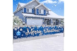 WAYYOGH Blue Merry Christmas Large Banner Decorations, Xmas Outdoor Indoor Decorations for Christmas Holiday Party Supplies Decor Backdrop Yard Porch Sign Garden Lawn House Fence Garage Outside