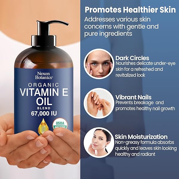 ORGANIC VITAMIN E OIL BLEND 67,000 IU – 8 FL OZ – MADE FROM PURE, NATURAL OILS FOR SKIN, SCARS & FACE – ACEITE DE VITAMINA E – NEXON BOTANICS