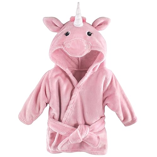 Hudson Baby Unisex Baby Plush Animal Face Bathrobe, Pink Unicorn, 0-9 Months