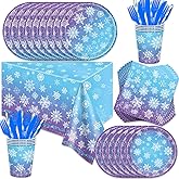 141Pcs Snowflake Birthday Party Decorations for 20 Guests - Frozen Themed Party Plates and Napkins Forks Cups Straws Tablecloth Snowflake Christmas for Baby Shower Birthday Decorations