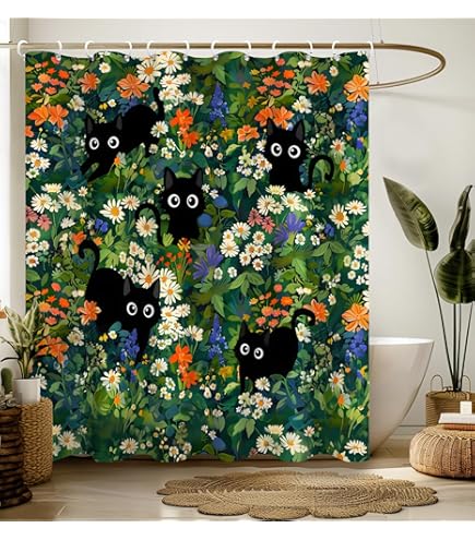 Farmhouse Floral Dragonfly Shower Curtain - Colorful Wildflower Bathroom Decor 71x71 Inches - View #5