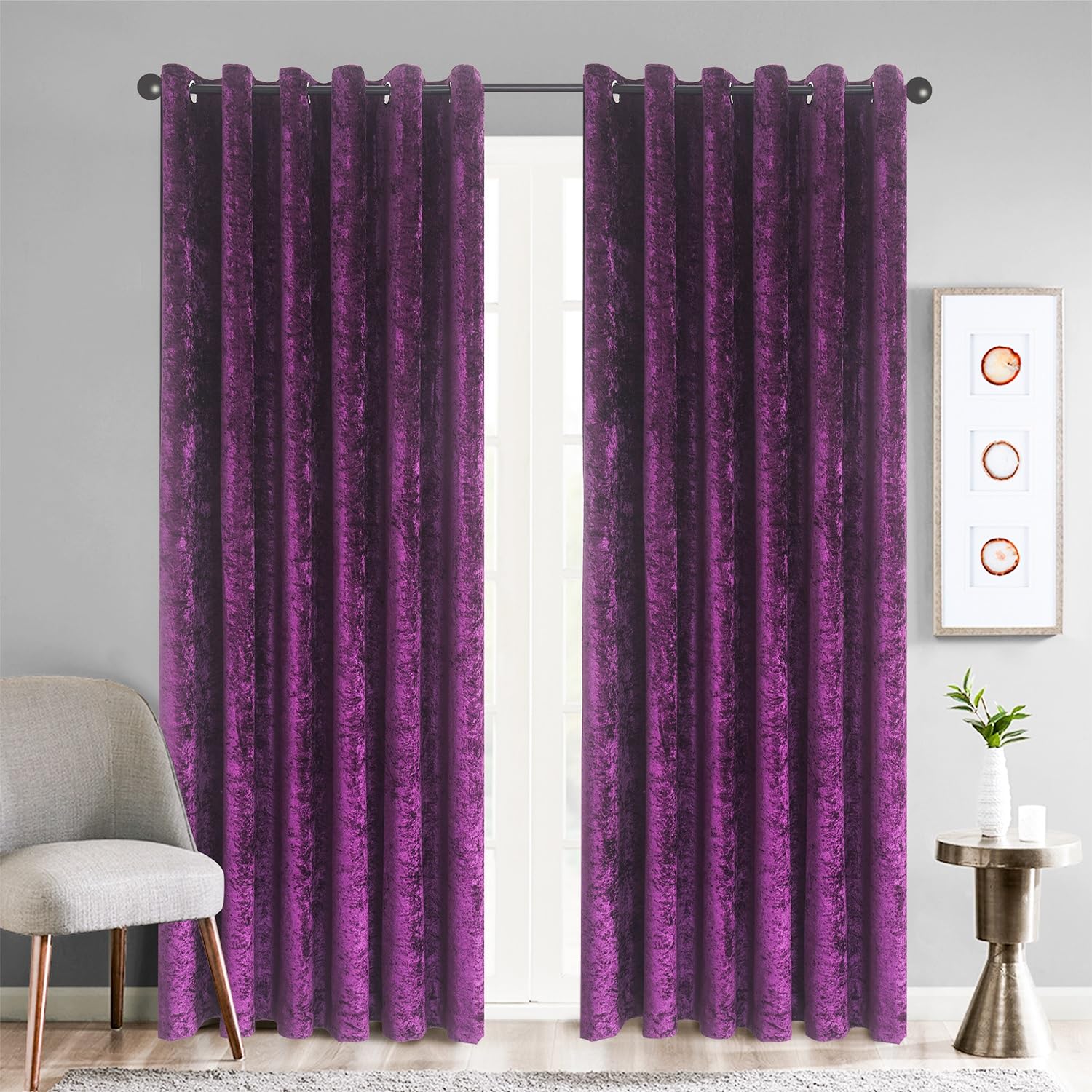 WEAVERS: Pair of Fully Lined Crushed Velvet Curtains. 4cm Metal Ring Top to Easily install curtains with Rods. Ideal for Winter and Summer. Color – Purple Size - 46" wide x 90" drop (117 x 228cm)