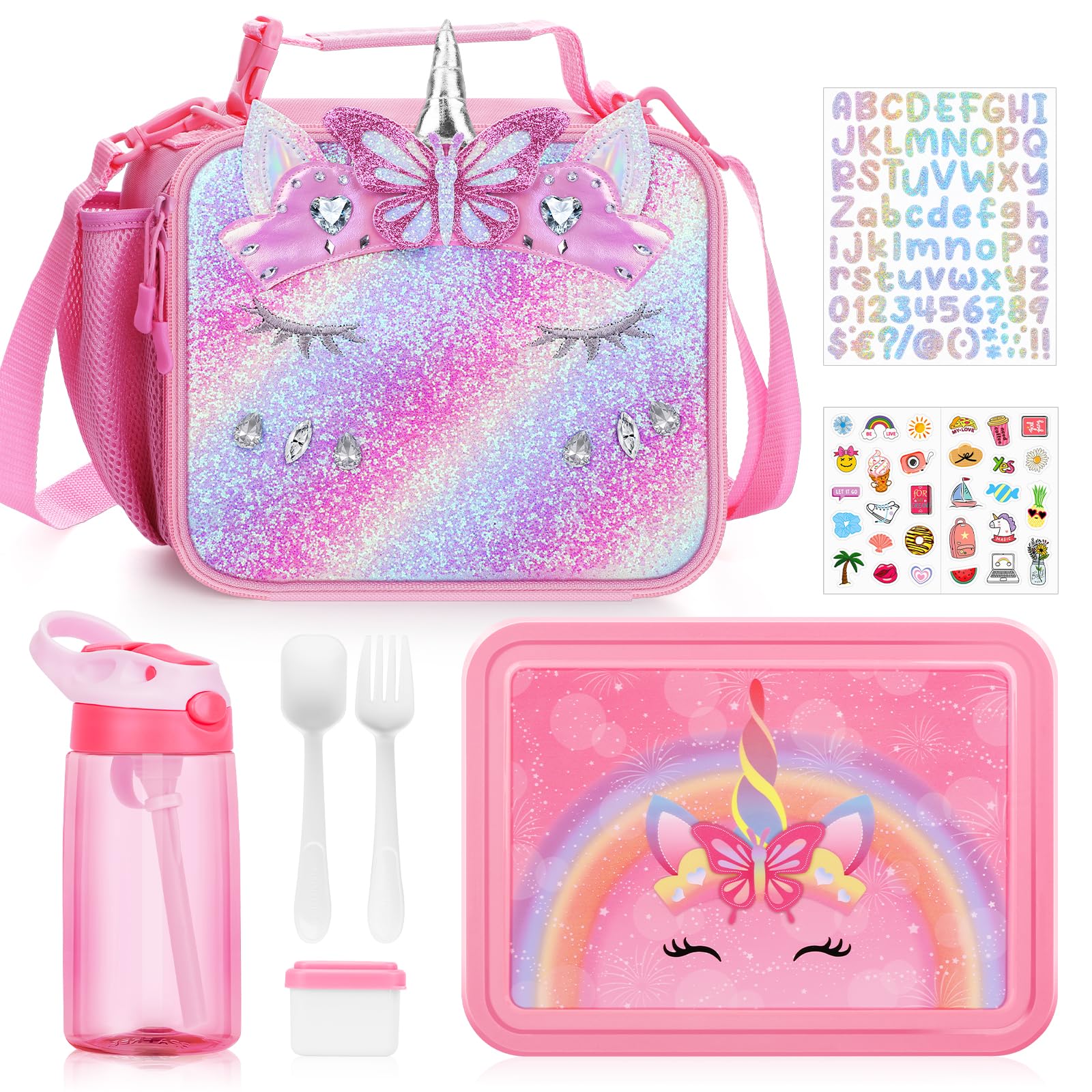 JYPS 3PCS Kids Lunch Bag and Bento Box Set, Insulated Lunch Bag,Multicompartment Bento Lunch Box&Water Bottle for Kids Age 4+, Leakproof Lunch Containers for Girls/School (Purple mermaid)