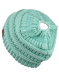 C.C BeanieTail Soft Stretch Cable Knit Messy High