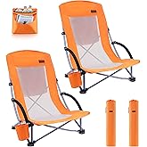 Nice C Beach Chair, Beach Chairs for Adults 2 Pack w/Cooler Compact High Back, Cup Holder & Carry Bag & Heavy Duty Outdoor, Camping, BBQ, Travel, Picnic, Festival (Set of 2 Orange)