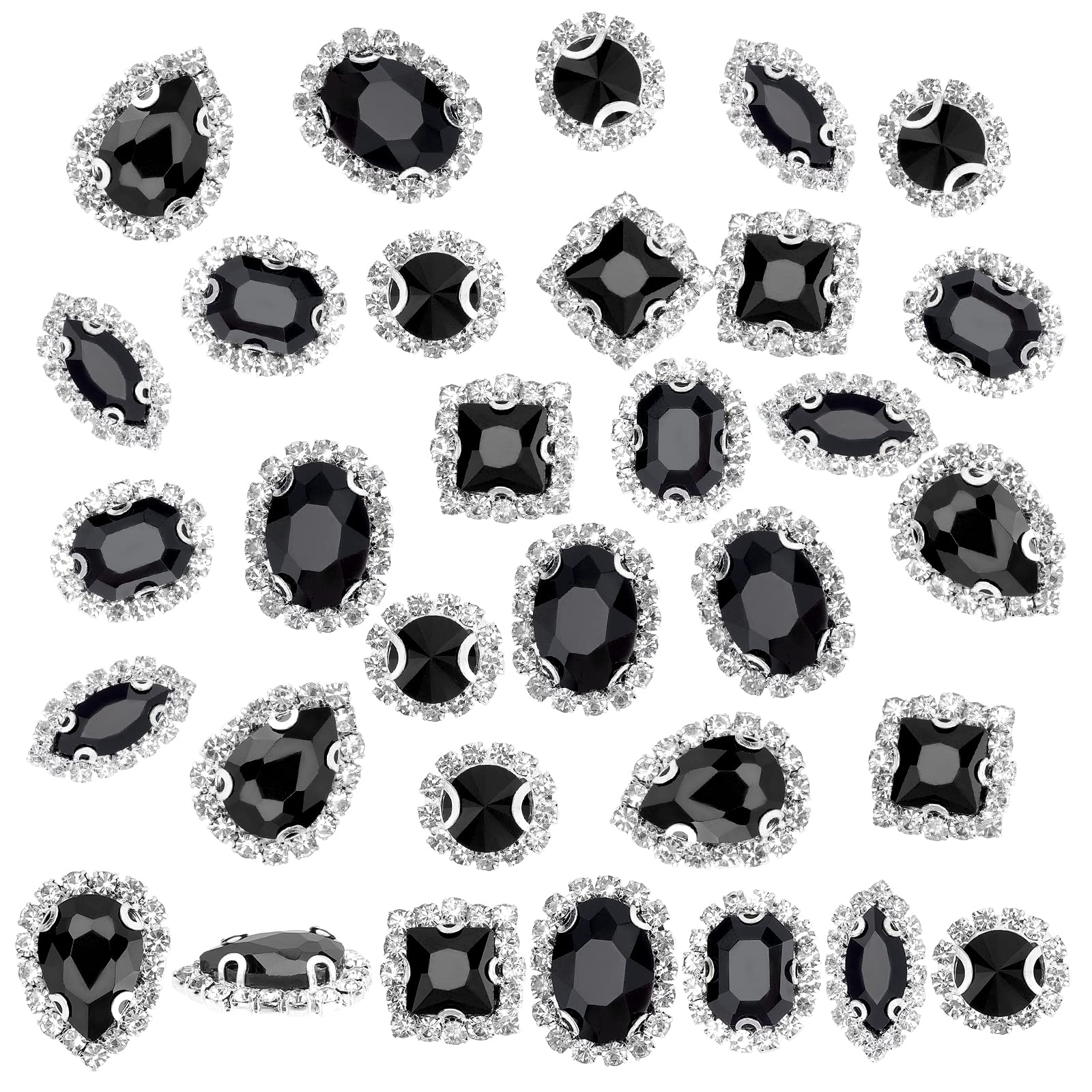 Photo 1 of PH PandaHall 24pcs Sew On Rhinestone Buttons 6 Styles Rhinestone Buttons Embellishments Black Faceted Crystal Rhinestones for Wedding Bridal Boutique Clothing Garment Hair Accessory, 10~19mm