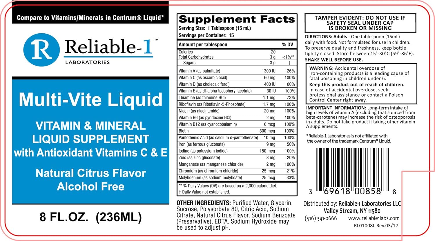 Reliable1 Laboratories MultiVite Liquid Alcohol Free (8 FL.OZ