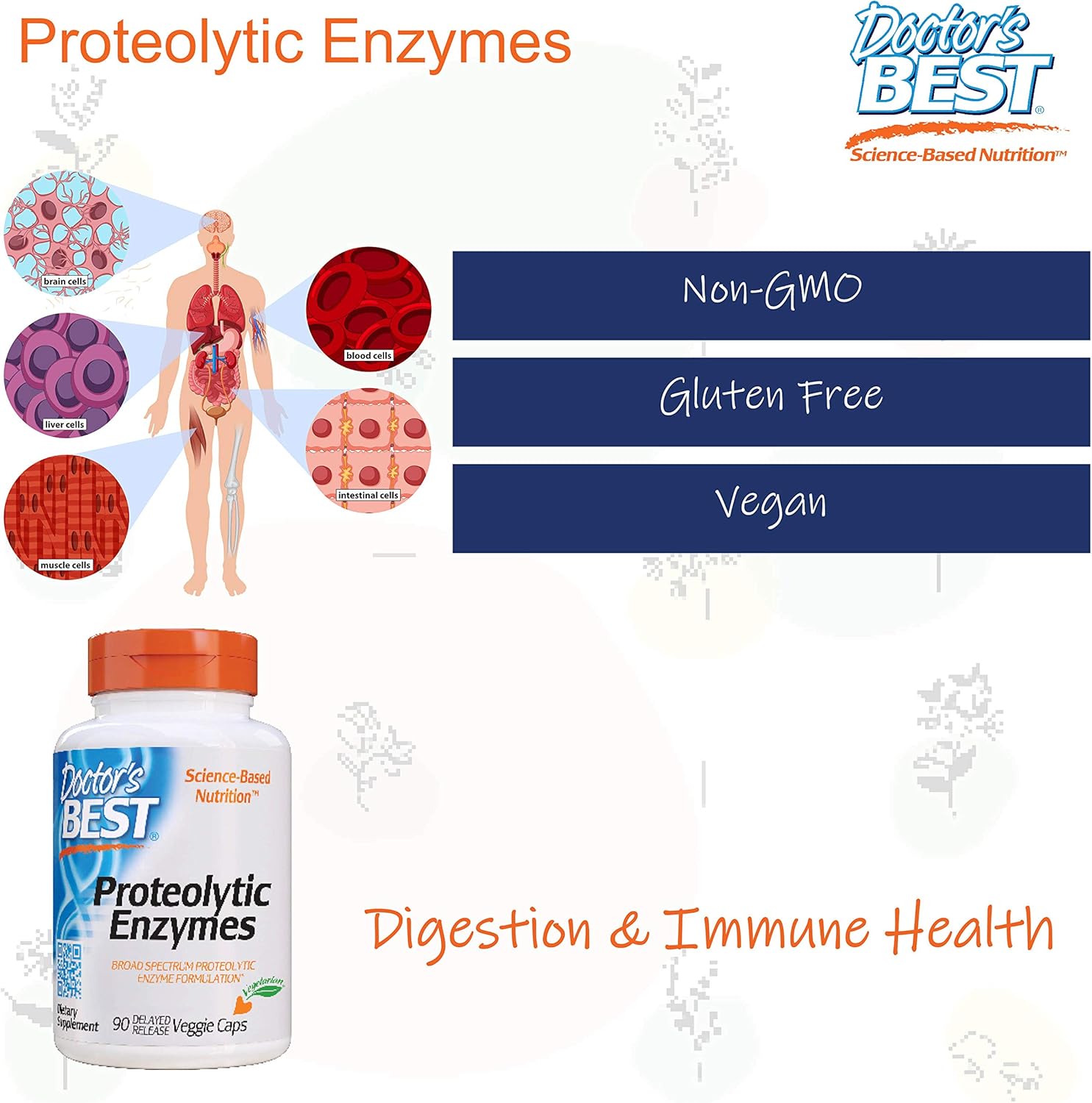 Doctor's Best Proteolytic enzymes, Digestion, Muscle, Joint, Non-GMO, Gluten Free, Vegetarian, 90 Veggie Caps: Health & Personal Care