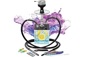 COSMI CLOUDS Cosmic Clouds Clear Hookah Set with Everything - Acrylic Glass Hookah with LED Light and Remote Control | Electric Hookah Heat Management Device, Includes Steel Coal Tongs, Shisha Fork, 2 Silicone Hoses, Brush, Custom Carry Case & 2 Extra Silicone Tips