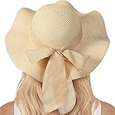 Beach Sun Straw Hats for Women, UPF 50+ UV Sun Protection Wide Brim Summer Straw Hat Foldable Packable Roll up Cap