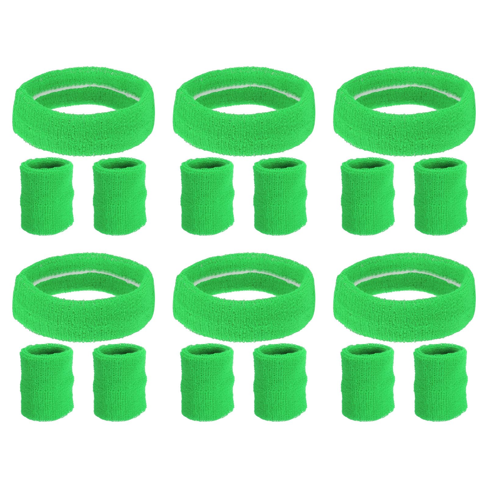 PATIKIL Sweatbands Headband Wristband, 6 Set/18Pcs Sweatband Terry Cloth for Sports Basketball Tennis Athletic Gym Working Out, Light Green