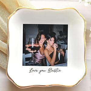 Hugsly Personalized Besties Photo Ring Dish, Custom Jewelry Dish Gift for Besties, Soul Sister Trinket Gift for Long Distance