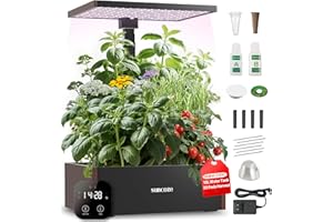 SUNCOZE 20 Pods Hydroponics Growing System Kit, Indoor Herb Garden with 30W LED Grow Light, 10L Large Water Tank, Up to 25" Height, Plants Germination Kit with Quiet Pump, Black
