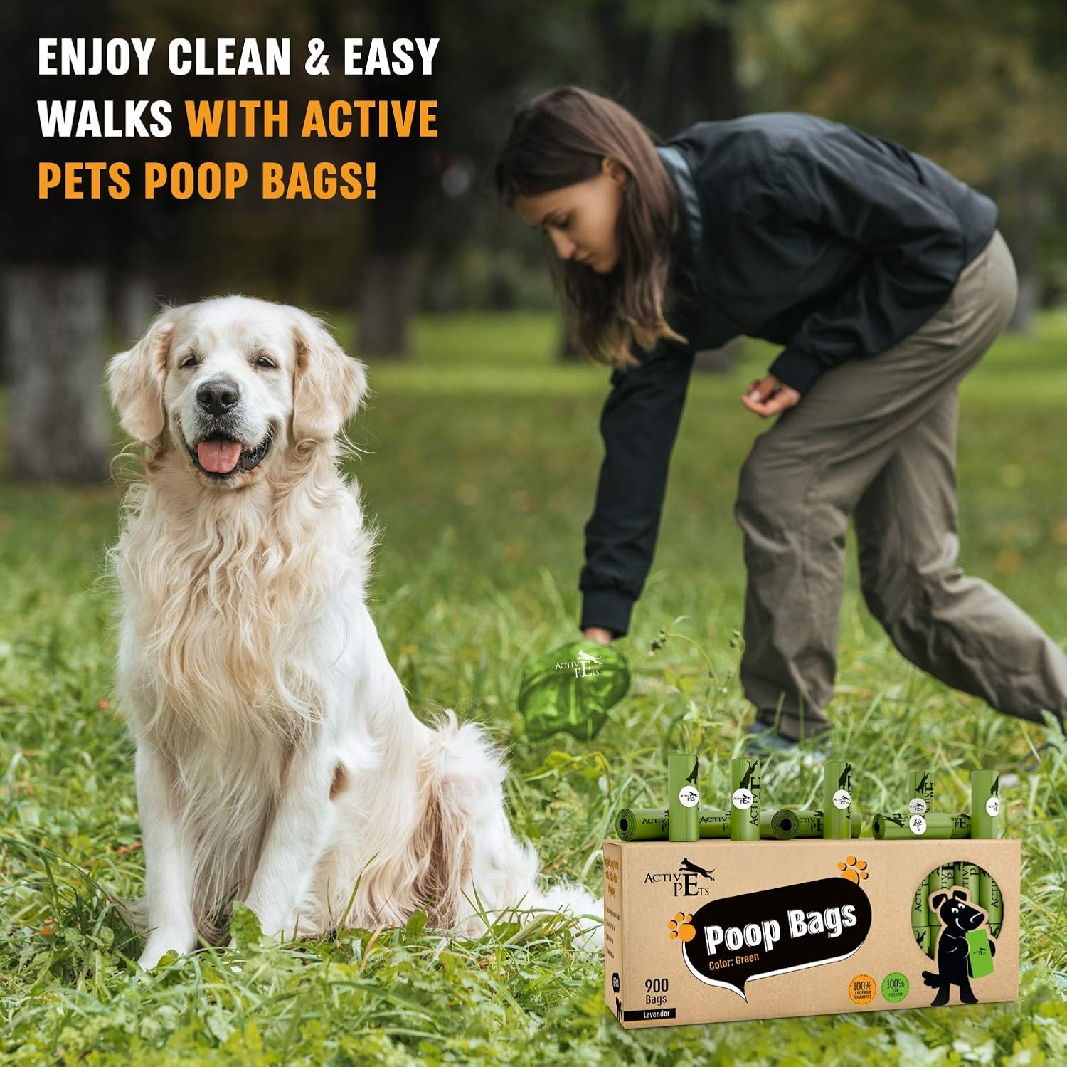 Active Pets Dog Poop Bag, Extra Thick Dog Waste Bags, Leak-Proof Dog Bags For Poop, Easy-Tear Dog Poop Bags, Strong Doggy Poop Bags, Lavender-Scented Dog Waste Bags Eco-Friendly Doggie Bags For Poop: Home Improvement
