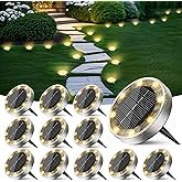 Peasur Mini Solar Ground Lights Outdoor, 12 Pack Flat Solar Powered Disc Lights, IP68 Waterproof, Anti-Rust, Landscape Lighting for Pathway Garden Yard Lawn Walkway Landscape Driveway, Warm White
