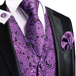Hi-Tie Men's Black and Purple Suit Vests Tie and