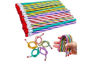 Blvochnnt 35 Pcs 7 Inch Flexible Soft Pencils, Magic Bend Colorful Stripe for Valentine's Day, Children's Day Gift, Students, Classroom Gifts, Back to School Supplies