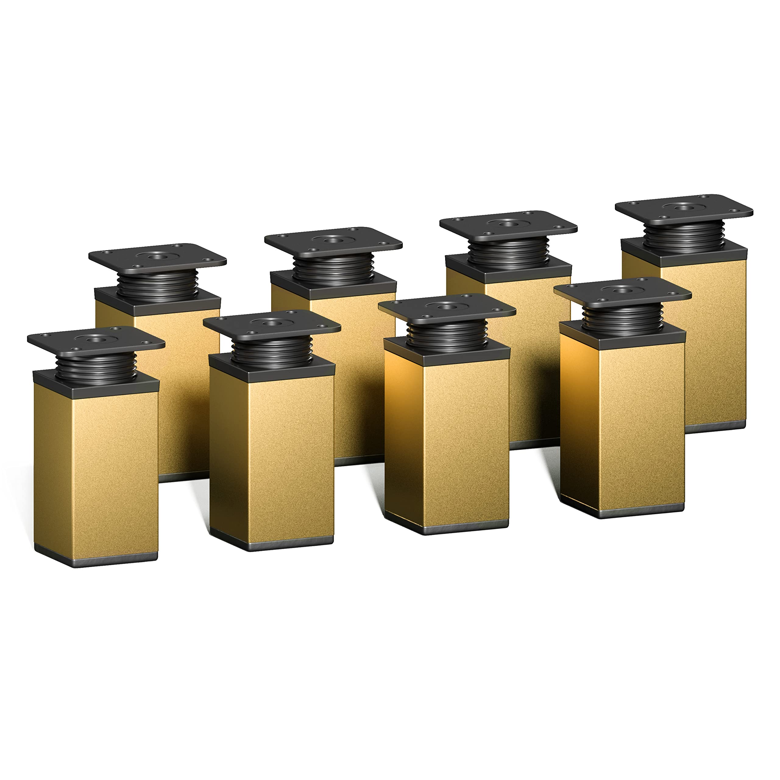 sossai® Design Furniture feet MFV1 | Height Adjustable | Set of 8 | Square Profile: 40 x 40 mm | Color: Gold | Height: 80mm (+ 20mm) | Material: Aluminum | Wood Screws Included