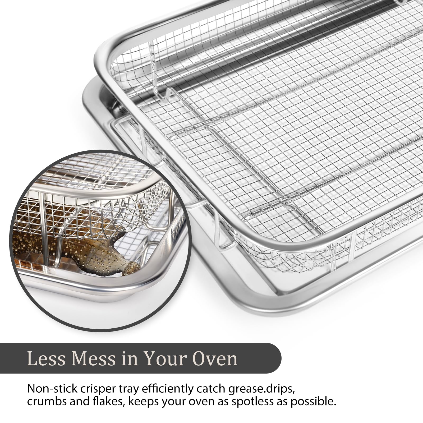 Baccooli Air Fryer Basket for Oven, Stainless Steel Oven Air Fryer Basket and Tray Set, 2 Pack Air Fryer Pan Rack with 100 Pcs Parchment Papers - 15