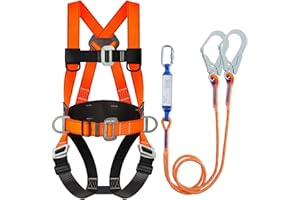 DIJJIG Safety Harness Fall Protection Kit Full Body Roofing Harnesses With Internal Shock Absorbing Lanyard, Orange Safety Harness For Construction OSHA/ANSI Compliant