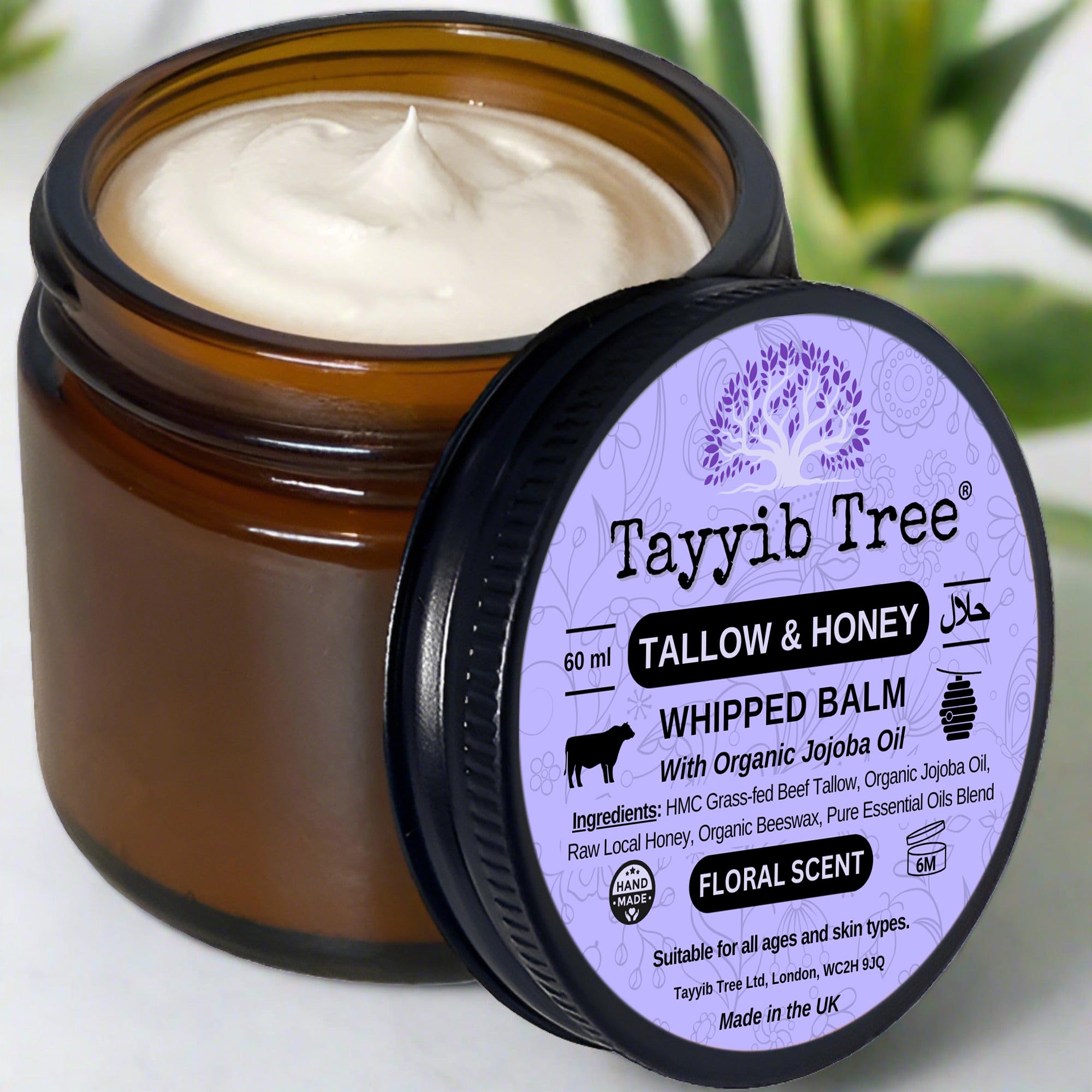Tallow & Honey Balm - Intense Relief for Acne, Eczema, Psoriasis, Dry Skin - with Grass-fed Tallow, Raw Honey & Organic Jojoba Oil - 60ml (Femme Floral)