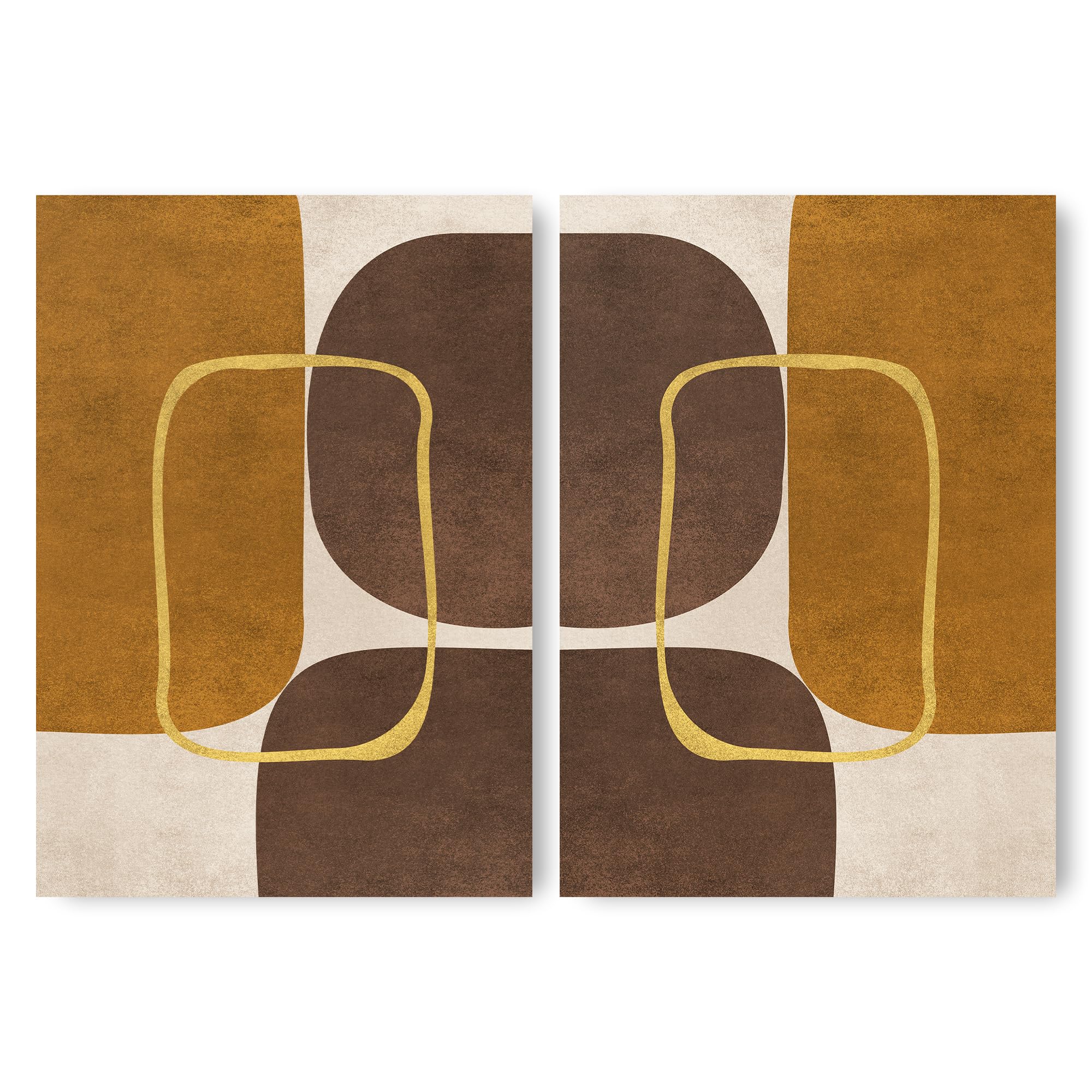 ADAM & ALICE Premium Unframed Wall Art Print – Minimalist Geometric Mid-Century Artwork – Home Decor for Living Room/Bedroom/Hallway/Office – Brown – A2 Set of 2